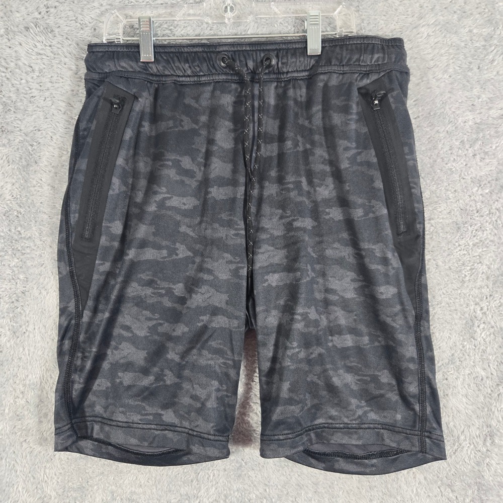 American Eagle AEActive Flex Camo Athletic Shorts Mens Small Black Grey Zipper